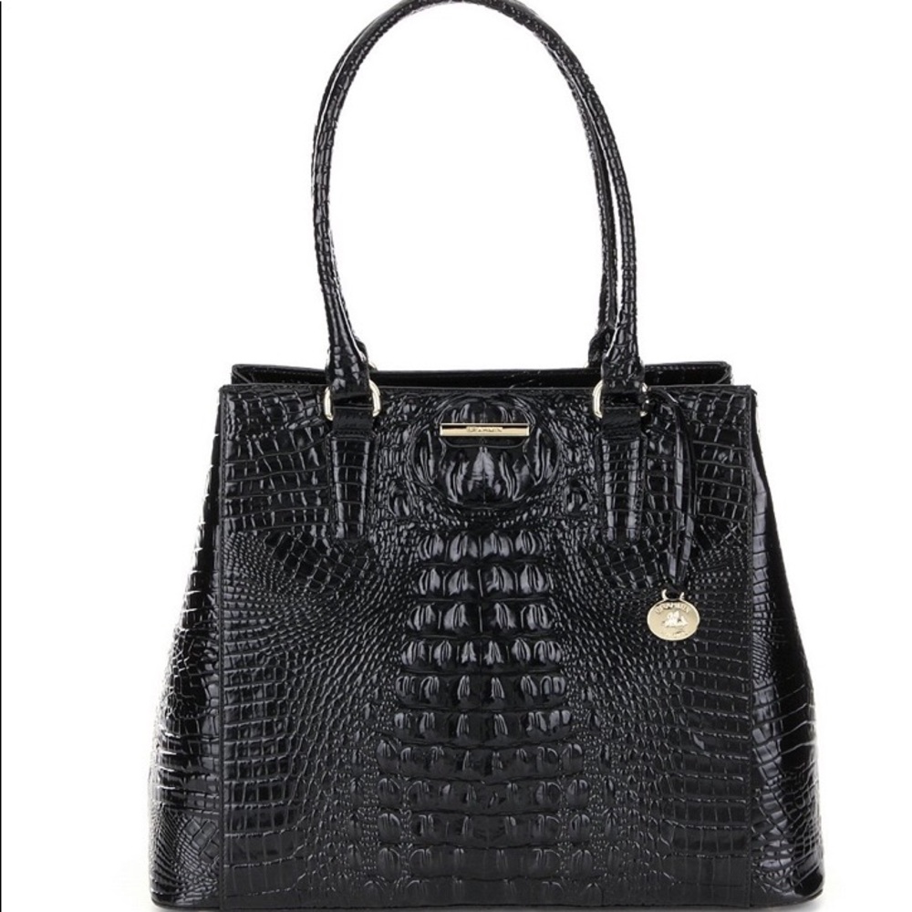 Black Brahmin Crocodile-Embossed Tote
